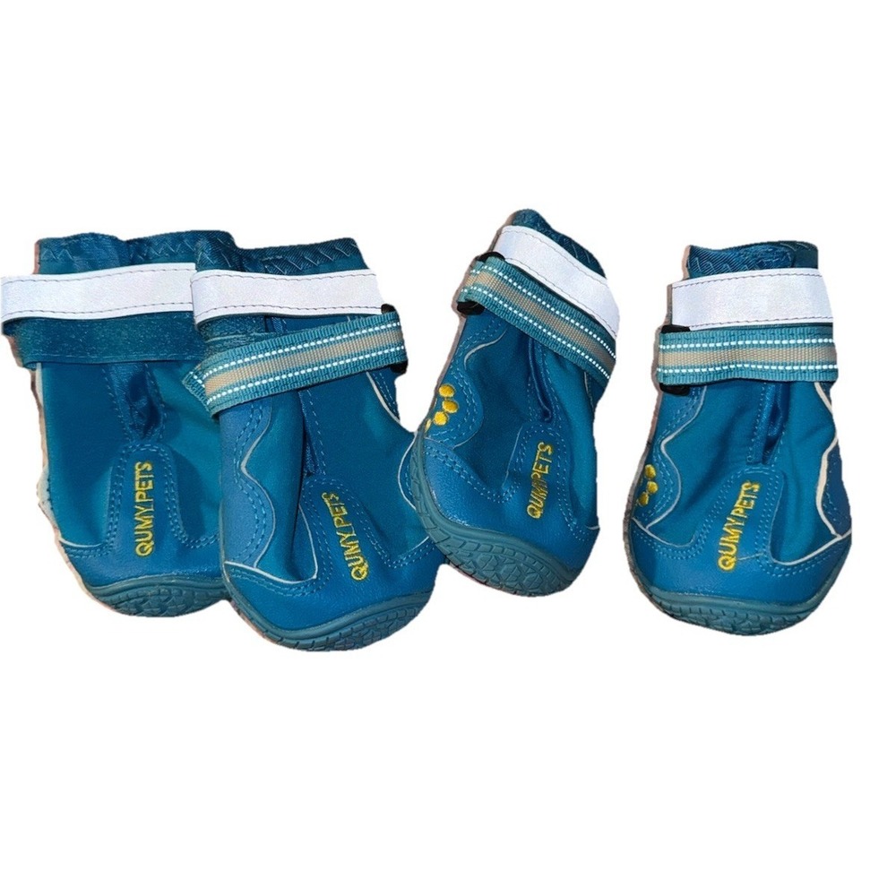 QUMY Pet Dog Shoes/Booties Size 5 Sole Blue Set Of 4 Water Resistant Reflective